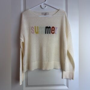 LOFT Cream Crewneck Sweater with Multicolor 'SUMMER' Text